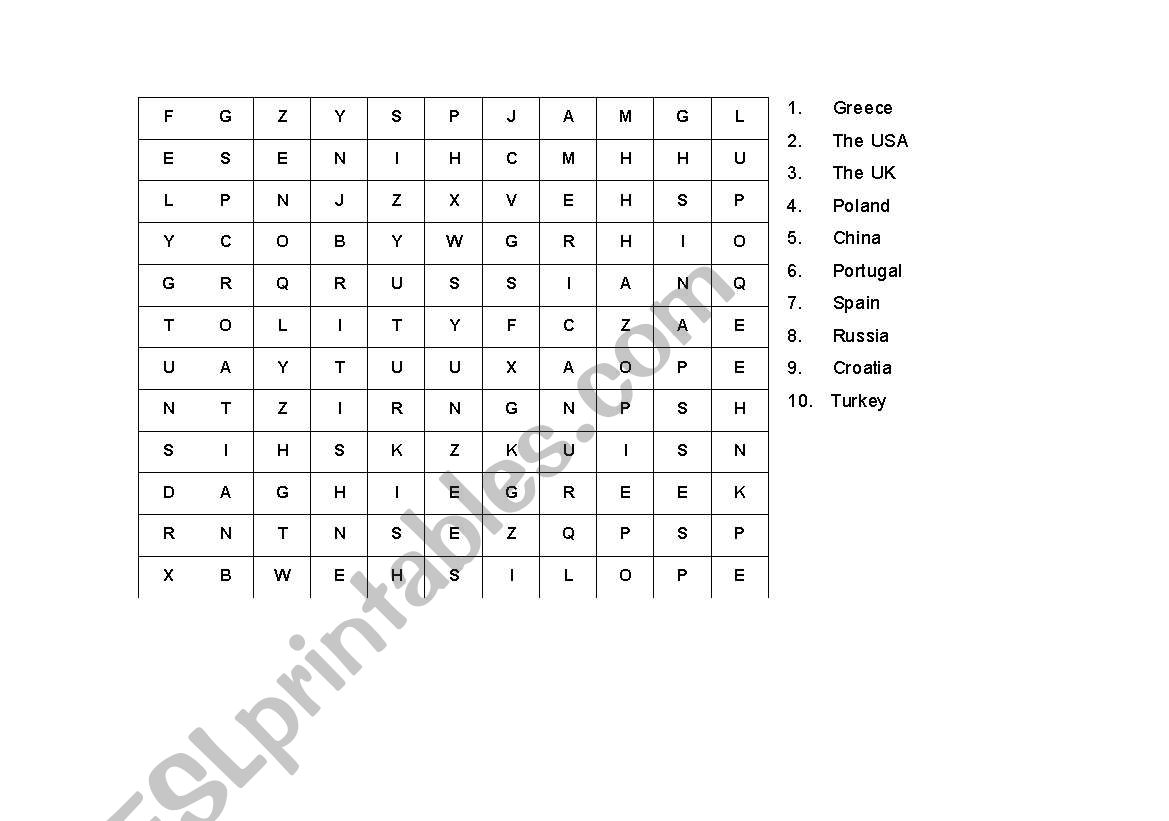 Crossword worksheet