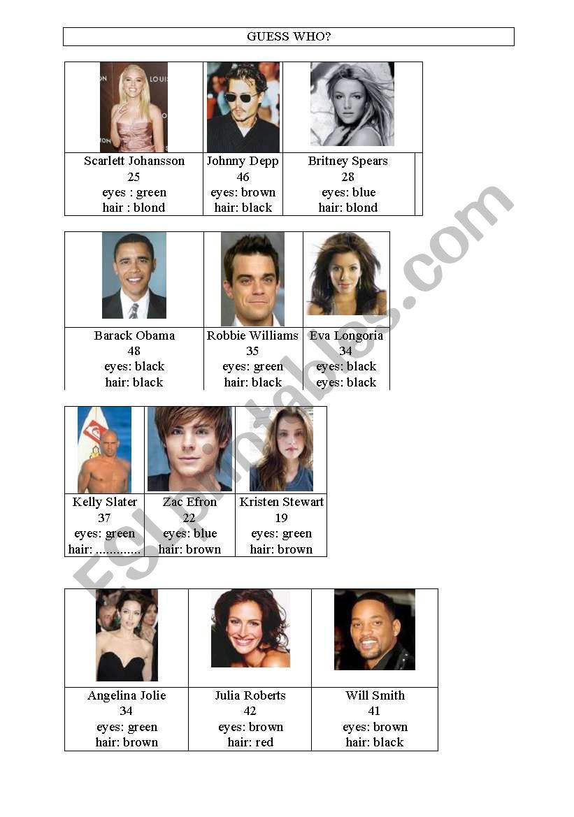 guess who, famous people worksheet