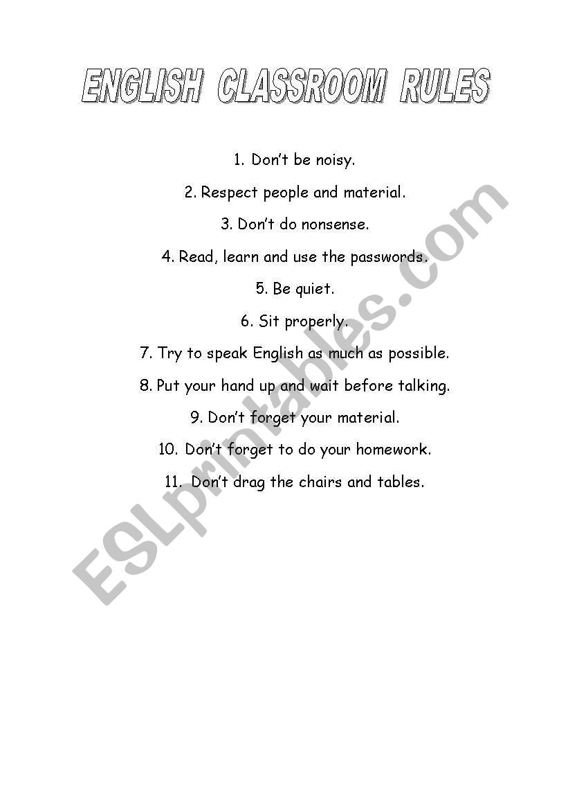 CLASSROOM RULES worksheet