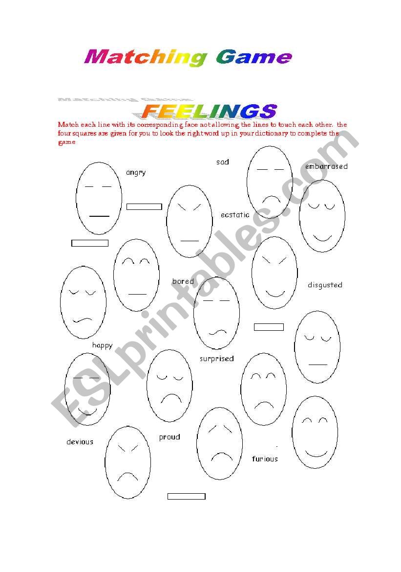 FEELINGS.  Matching Game worksheet