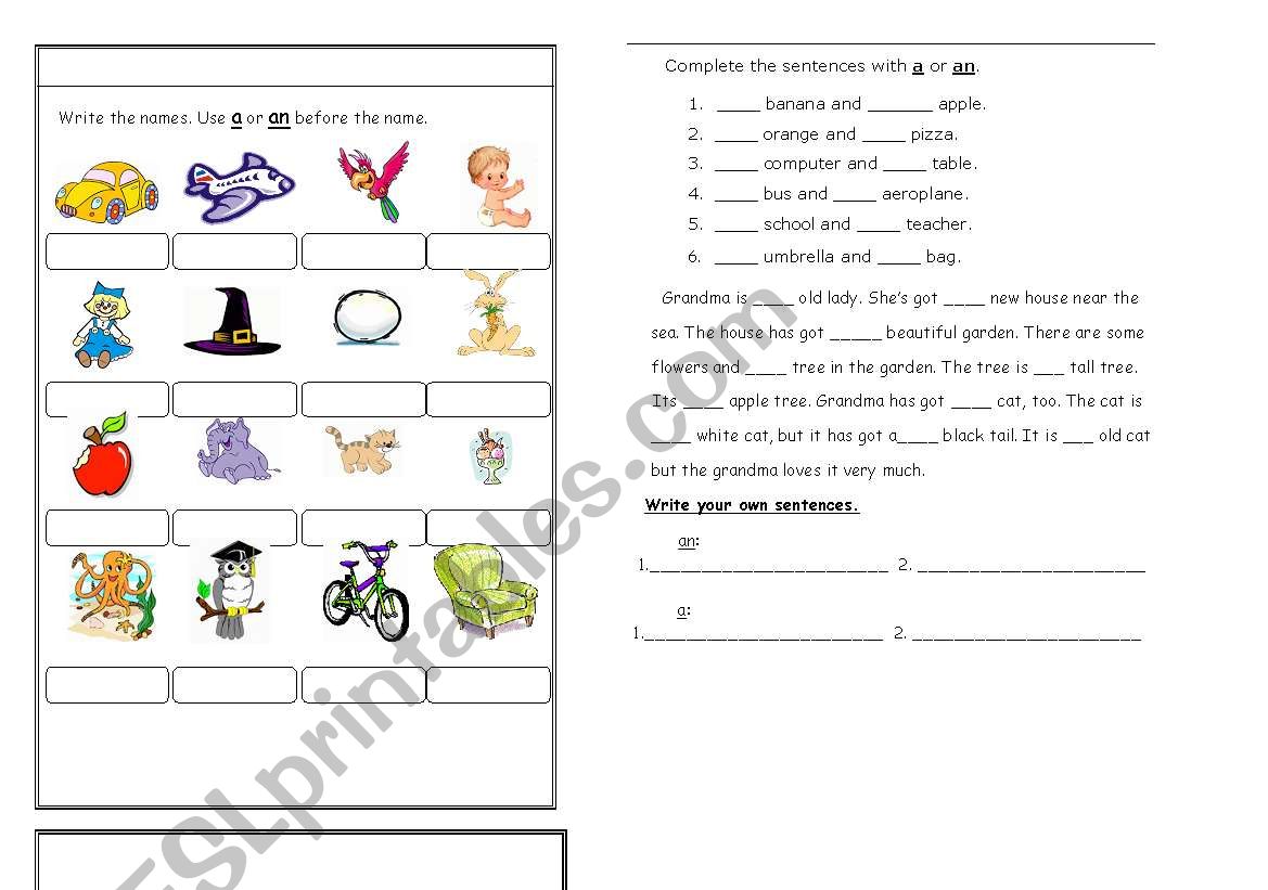 articles worksheet