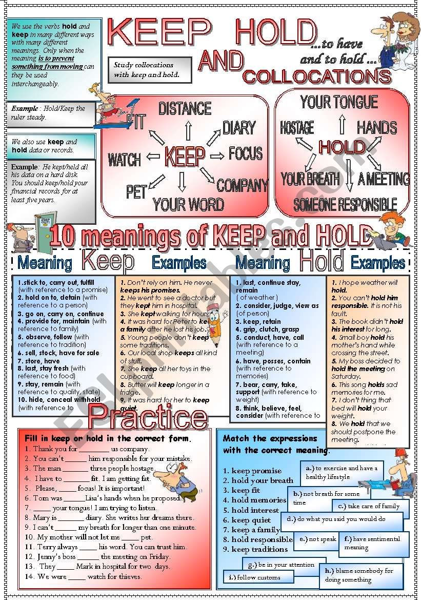 Keep and hold collocations worksheet