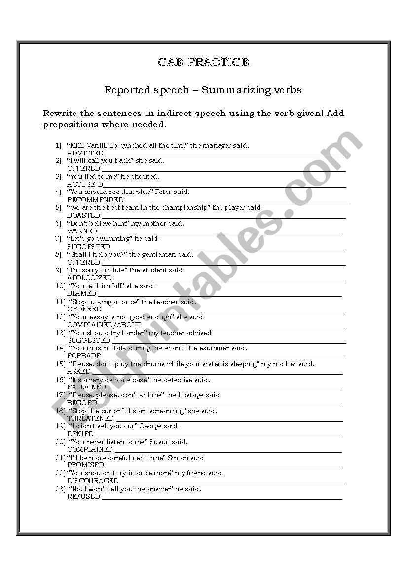 CAE - Sentence transformation worksheet