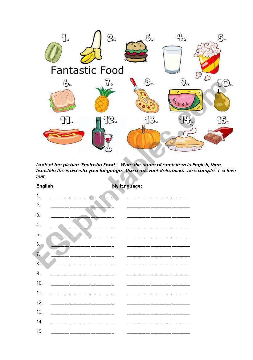 food worksheet