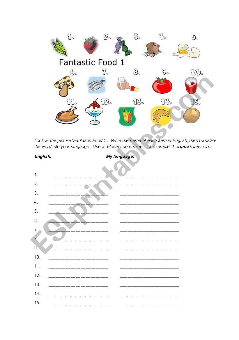 food worksheet