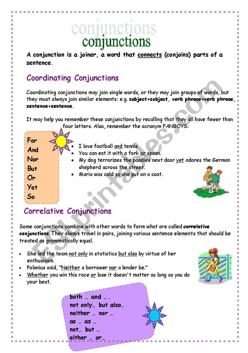 Conjunctions: types and exercises