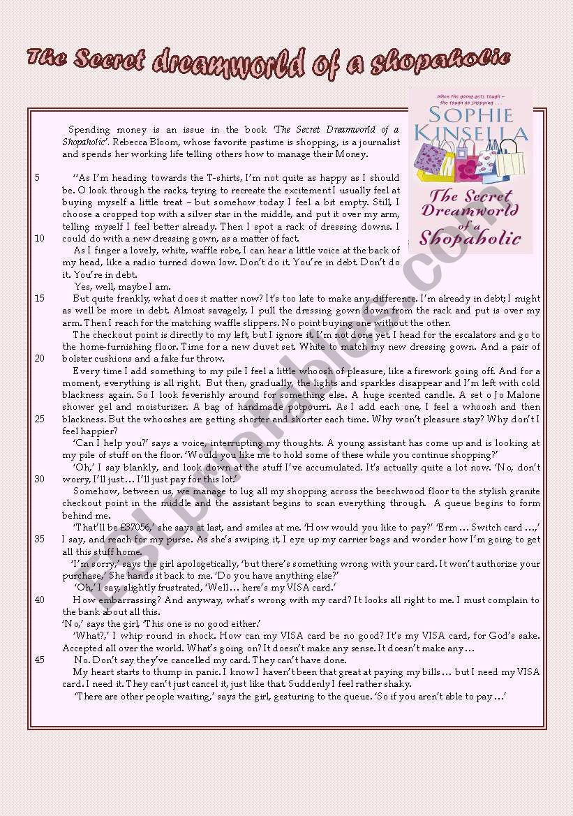 CONFESSIONS OF A SHOPAHOLIC worksheet