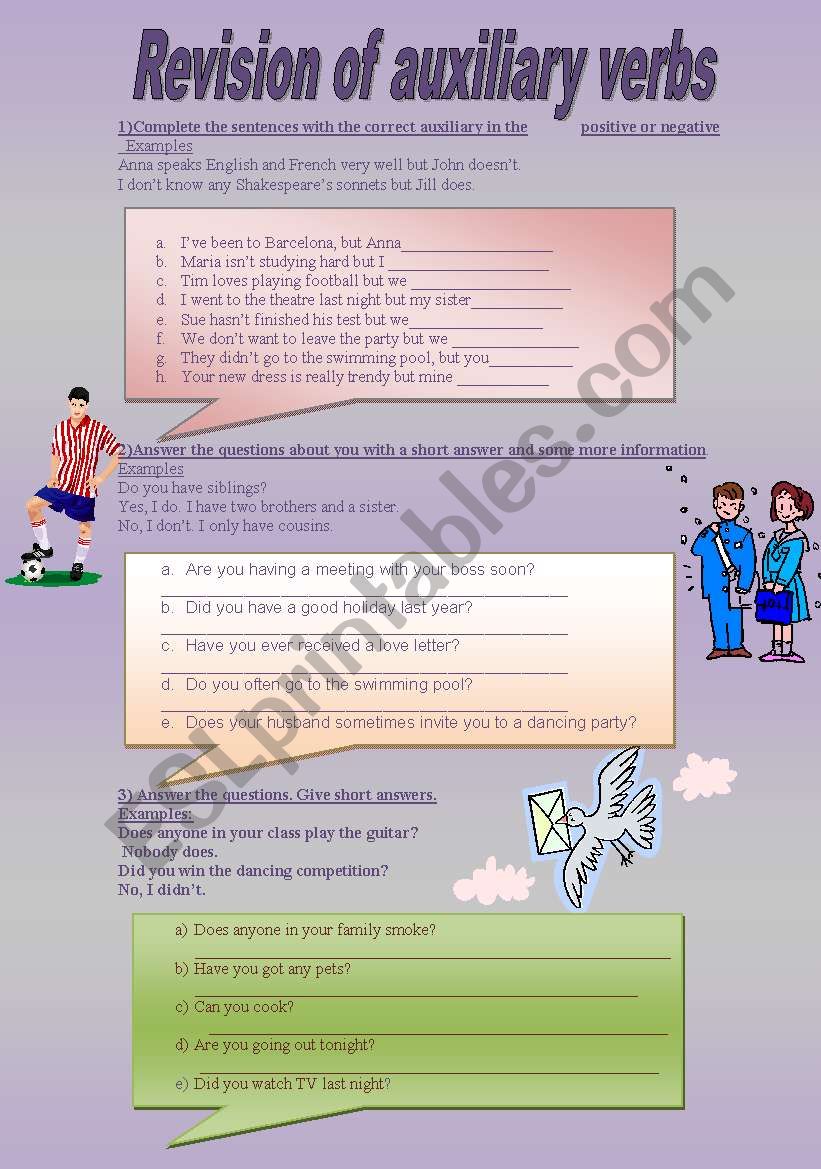 Revision of auxilary verbs worksheet