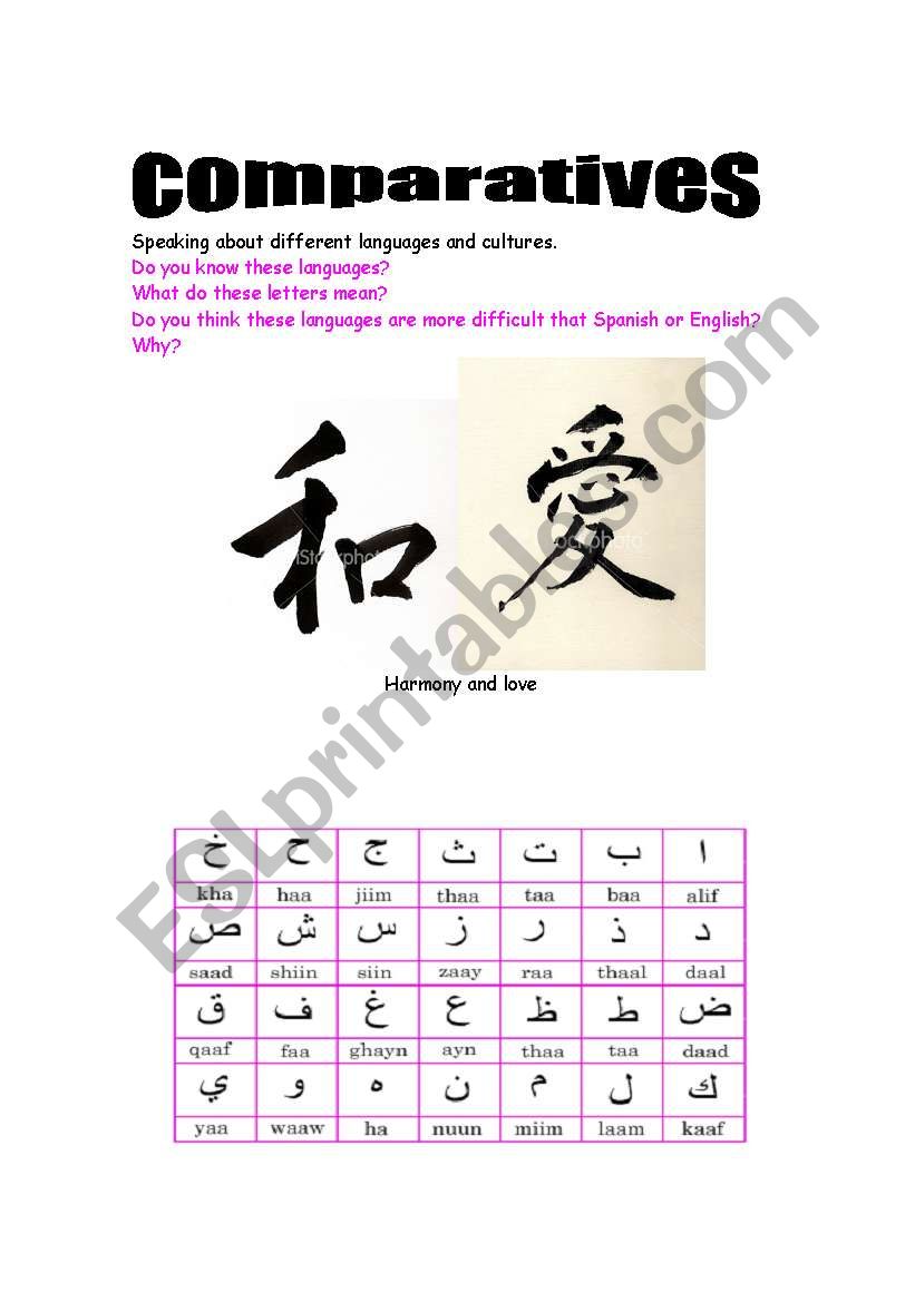 Compare languages worksheet