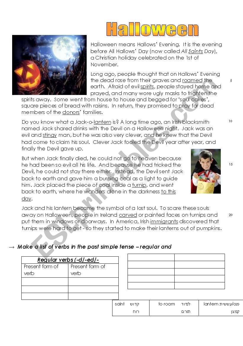 Halloween - reading - past simple - ESL worksheet by rachelivn