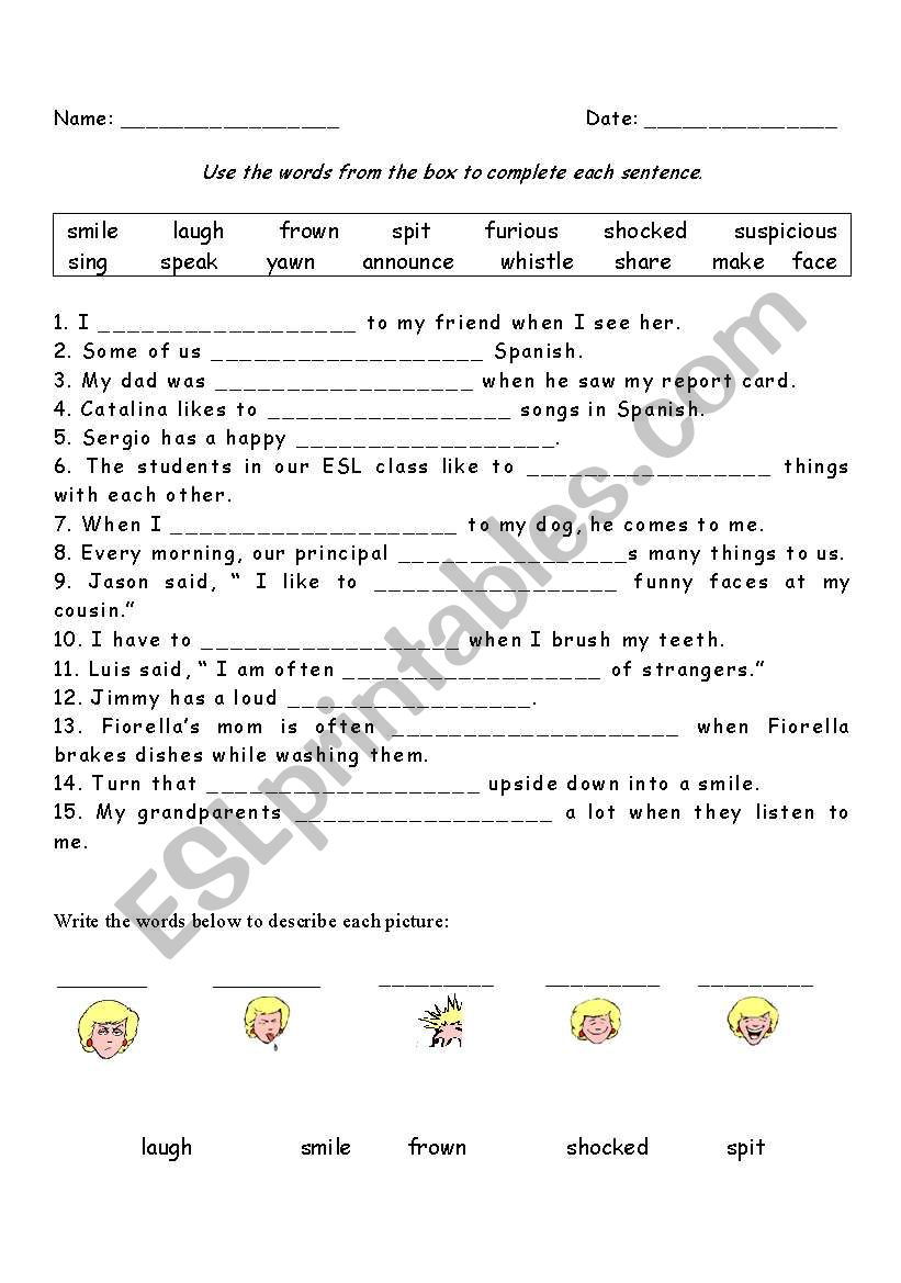 Verbs, Feelings, Facial Expressions