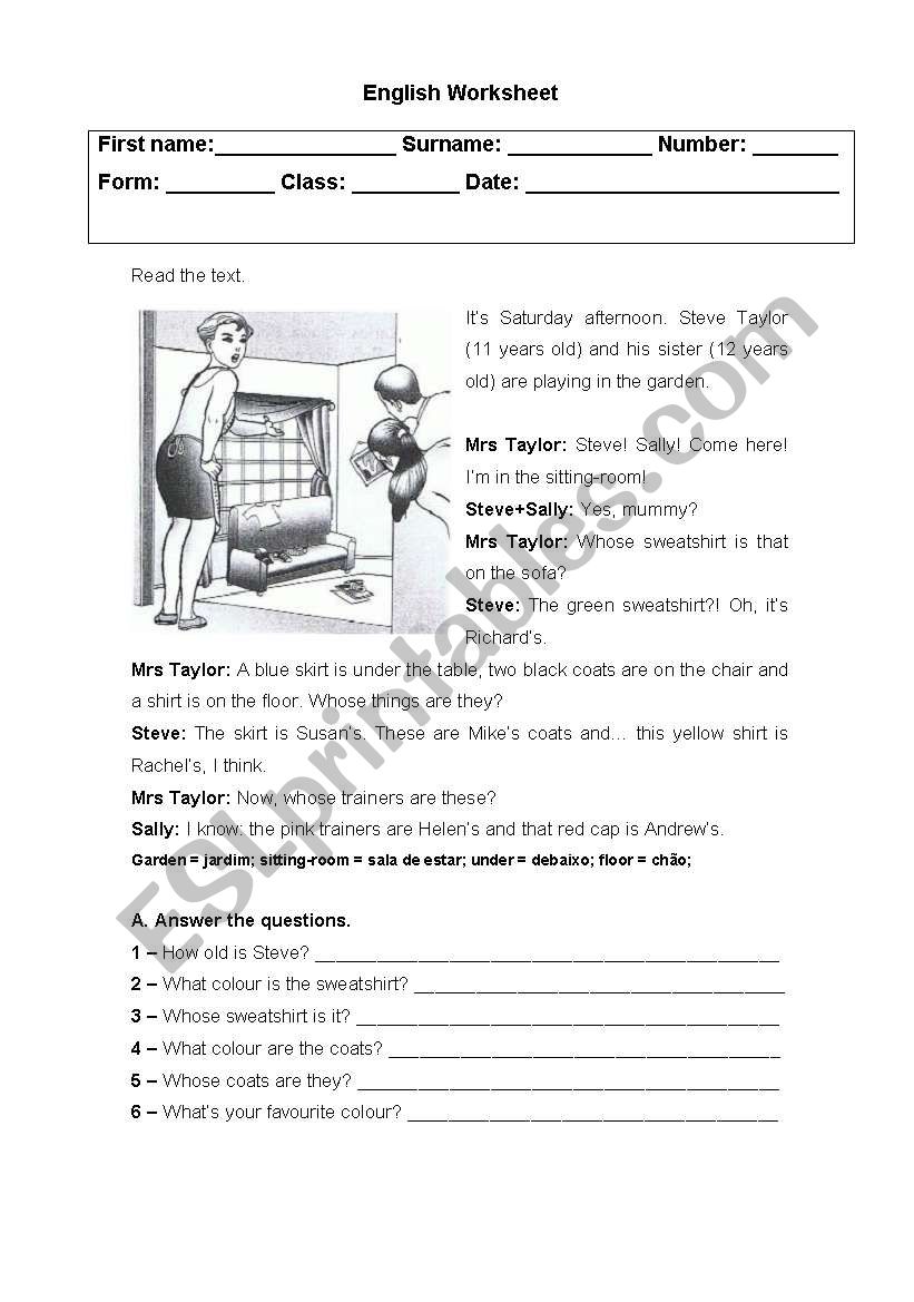 Possessive case worksheet