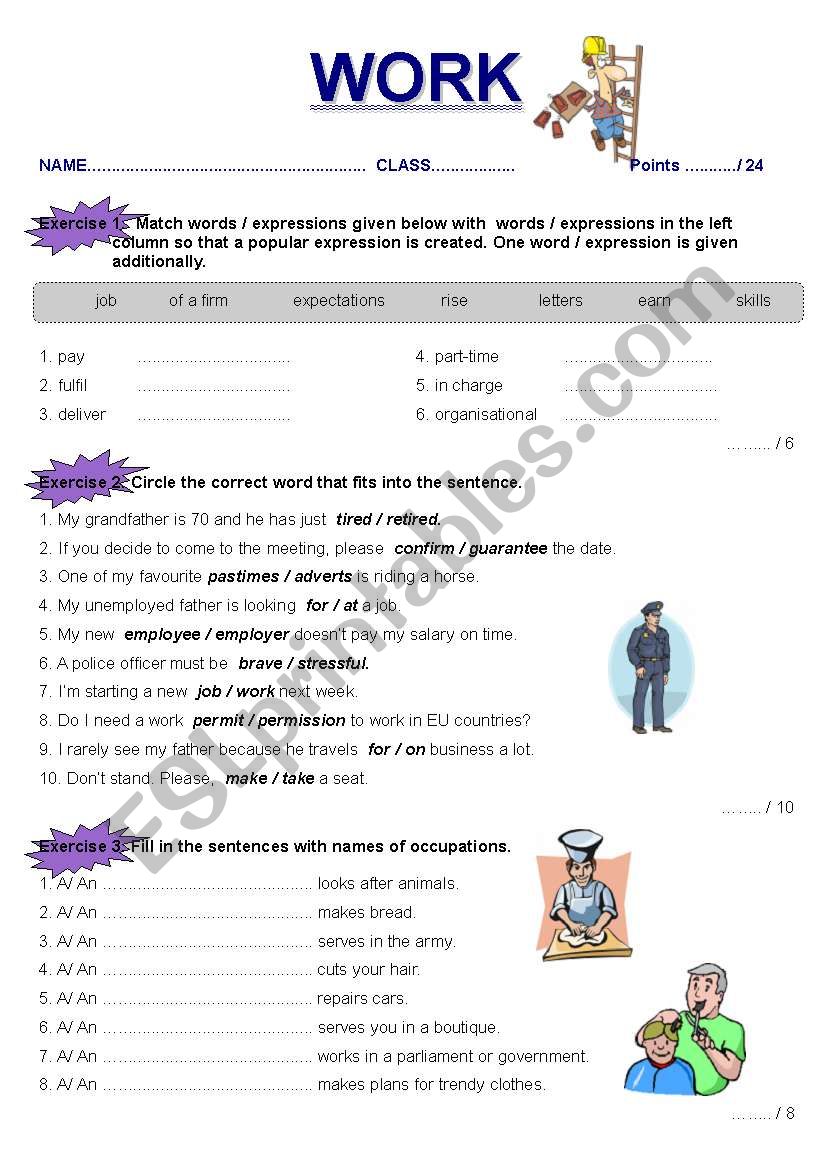 Work related vocabulary worksheet