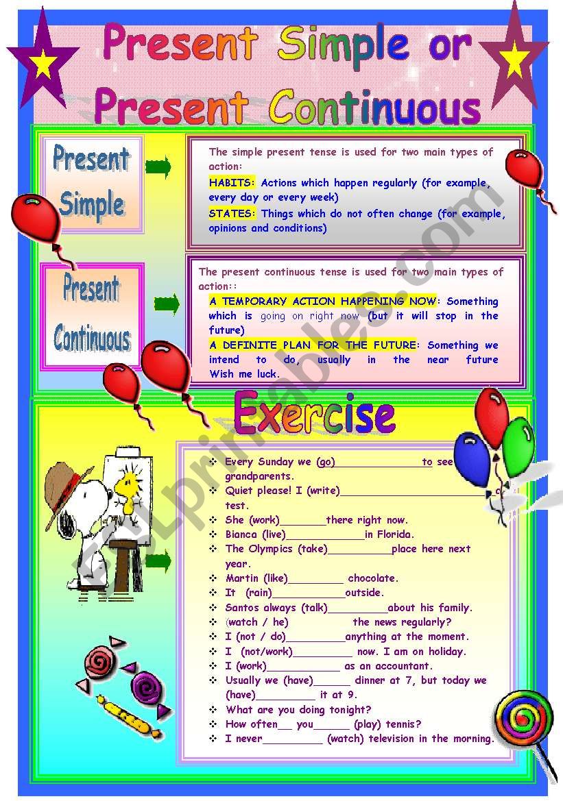 Present Simple or Continuous worksheet