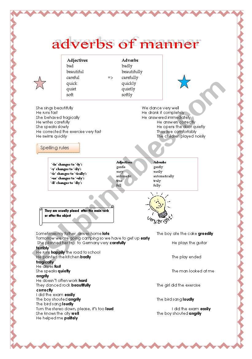 Adverbs of manner worksheet