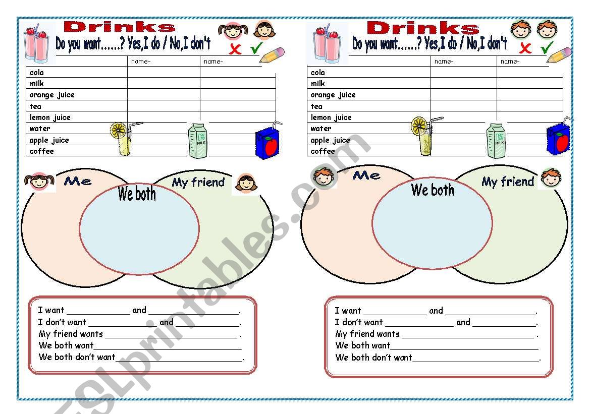 Pair Work Activity- Drinks worksheet