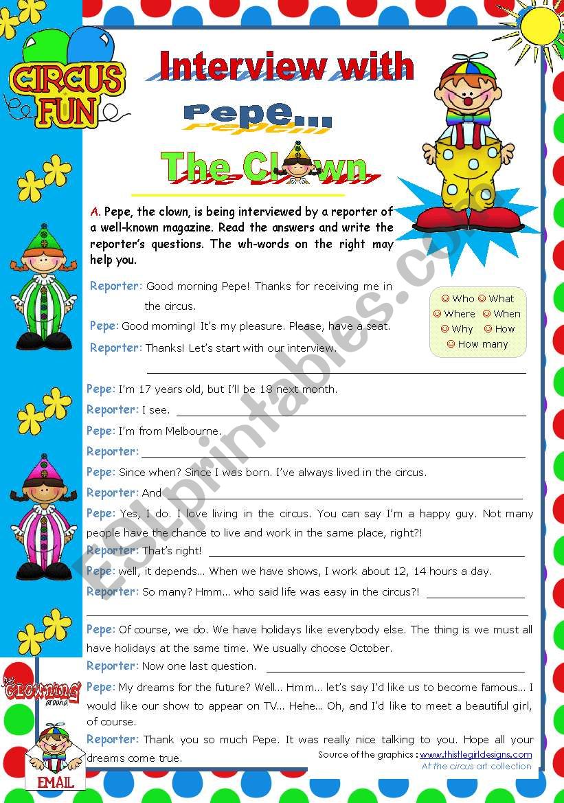 Interview with Pepe, The Clown  - Writing leading to Speaking (roleplay)