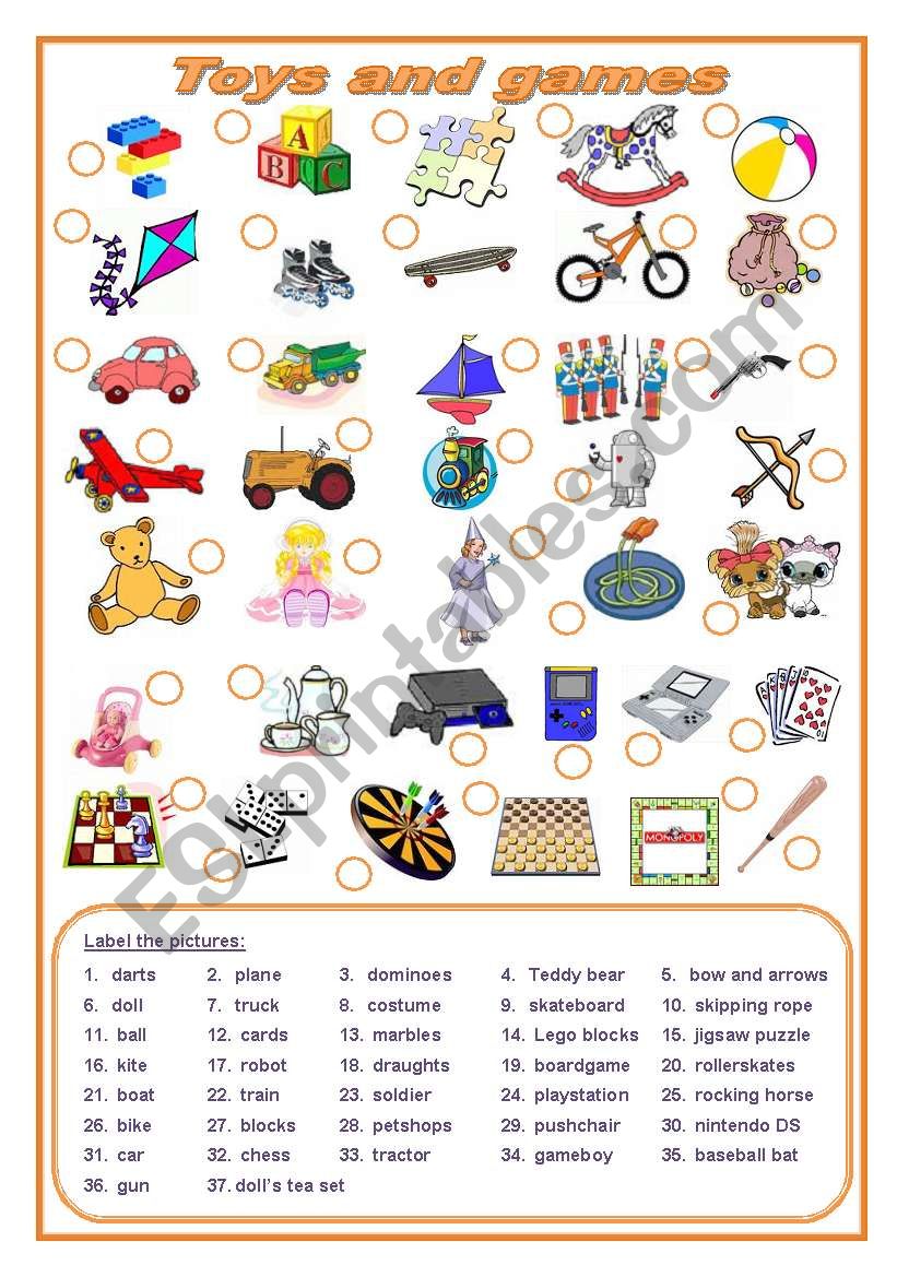 Toys and games (editable) worksheet