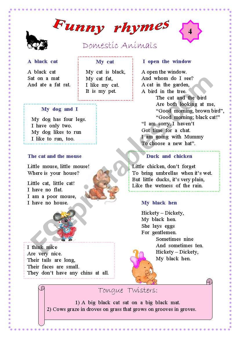 Rhymes For Kids 4 Esl Worksheet By Lidia B