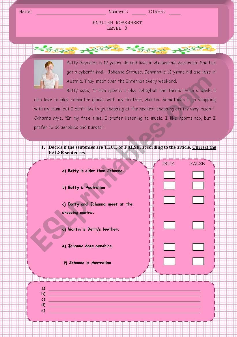 Describing activities worksheet