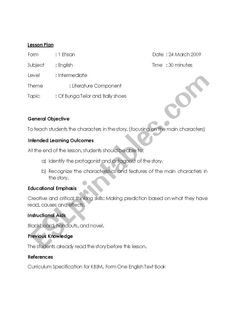 teaching character worksheet