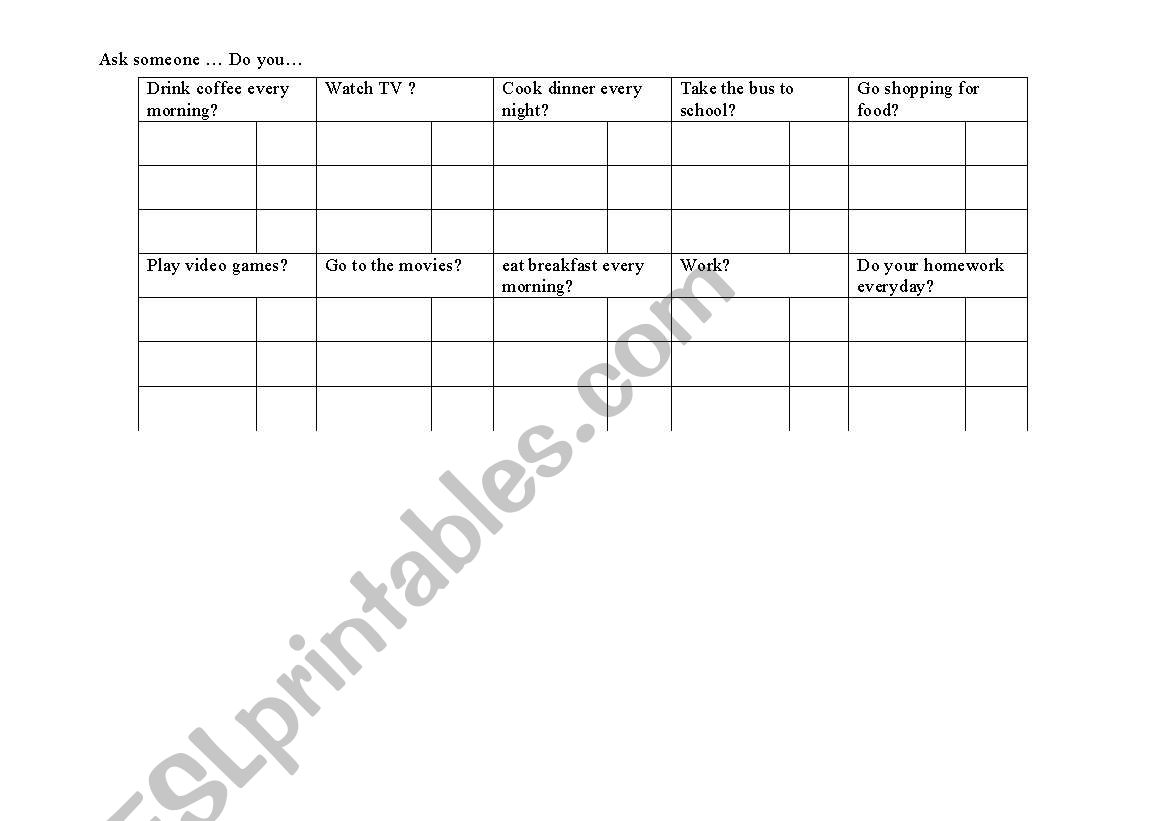 ask someone... present tense worksheet