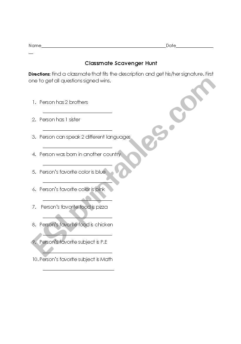 scavenger hunt worksheet