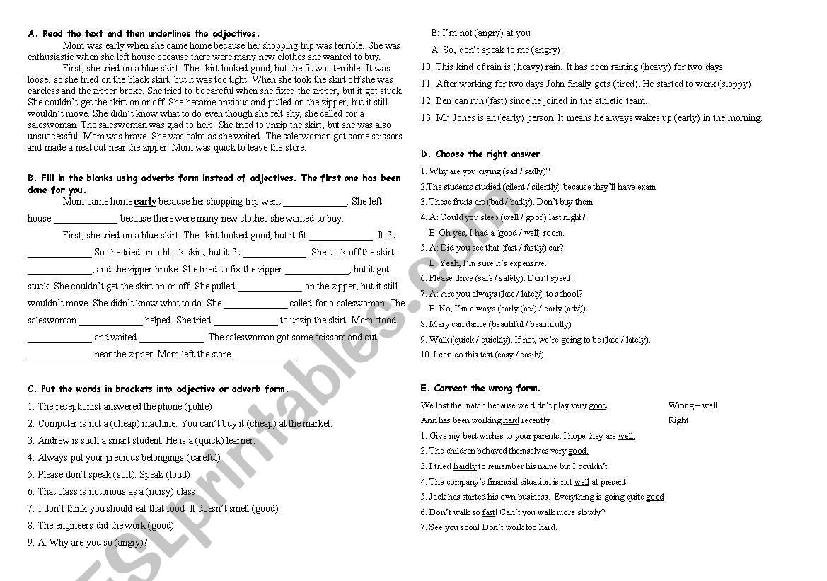 adjective-adverb worksheet