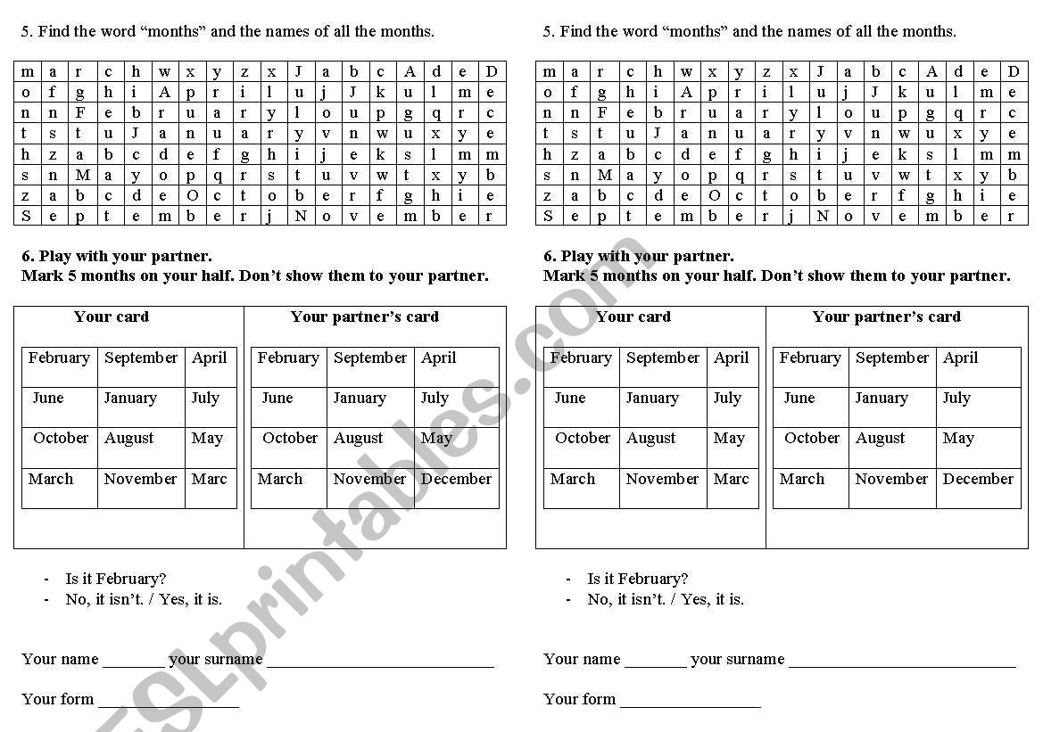 Months (the second page) worksheet
