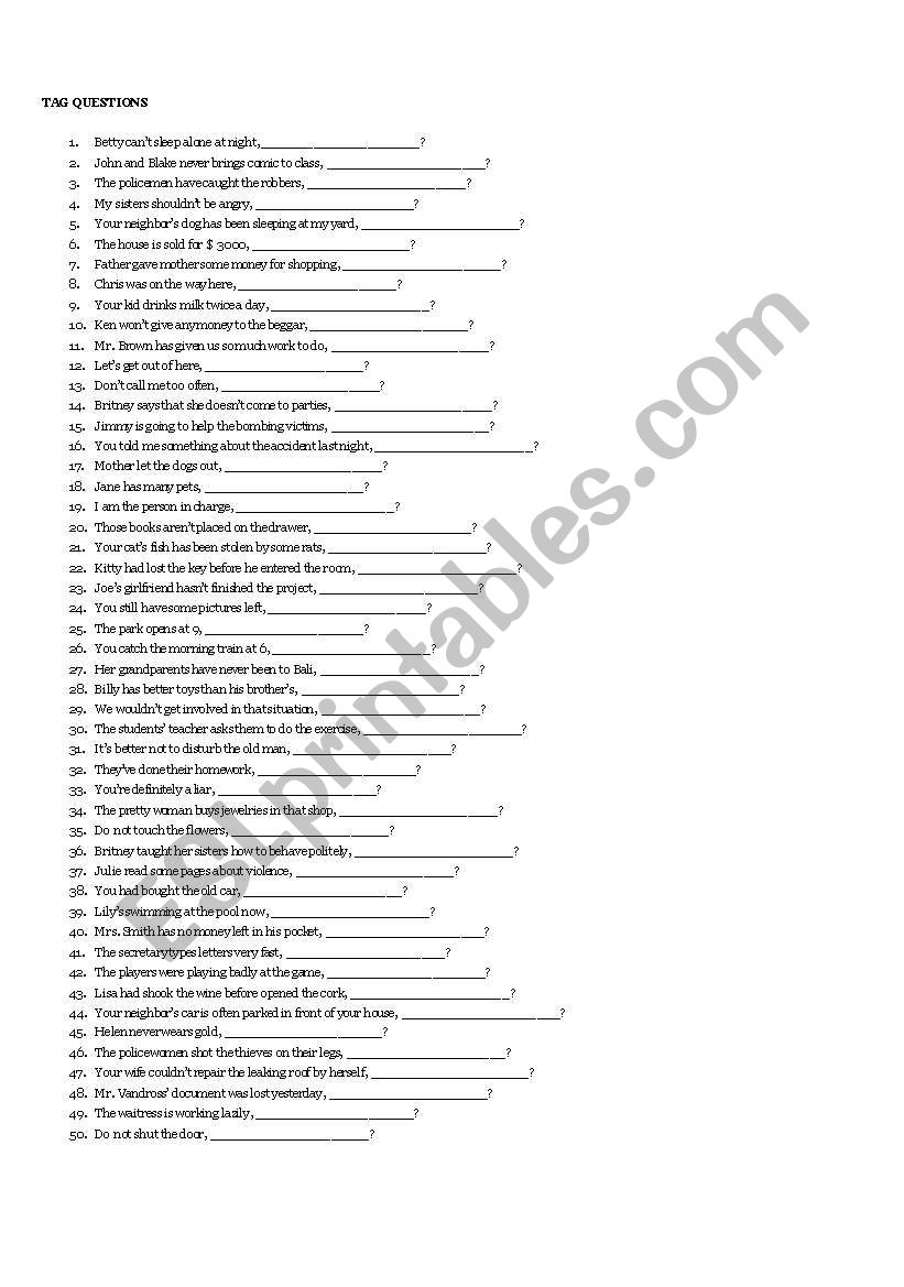 Tag Questions worksheet