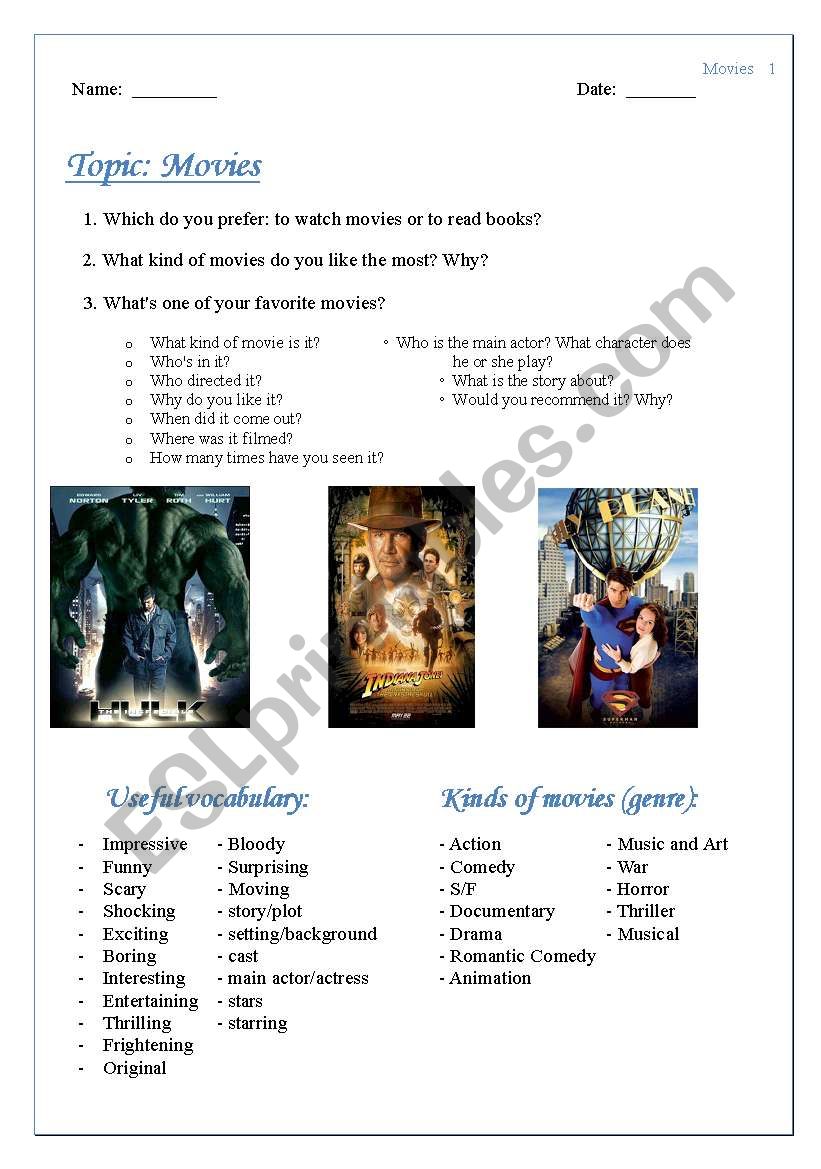 Movies worksheet