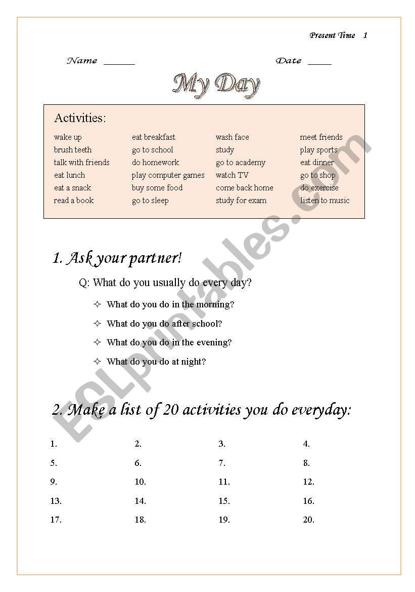 My day - Present Simple worksheet