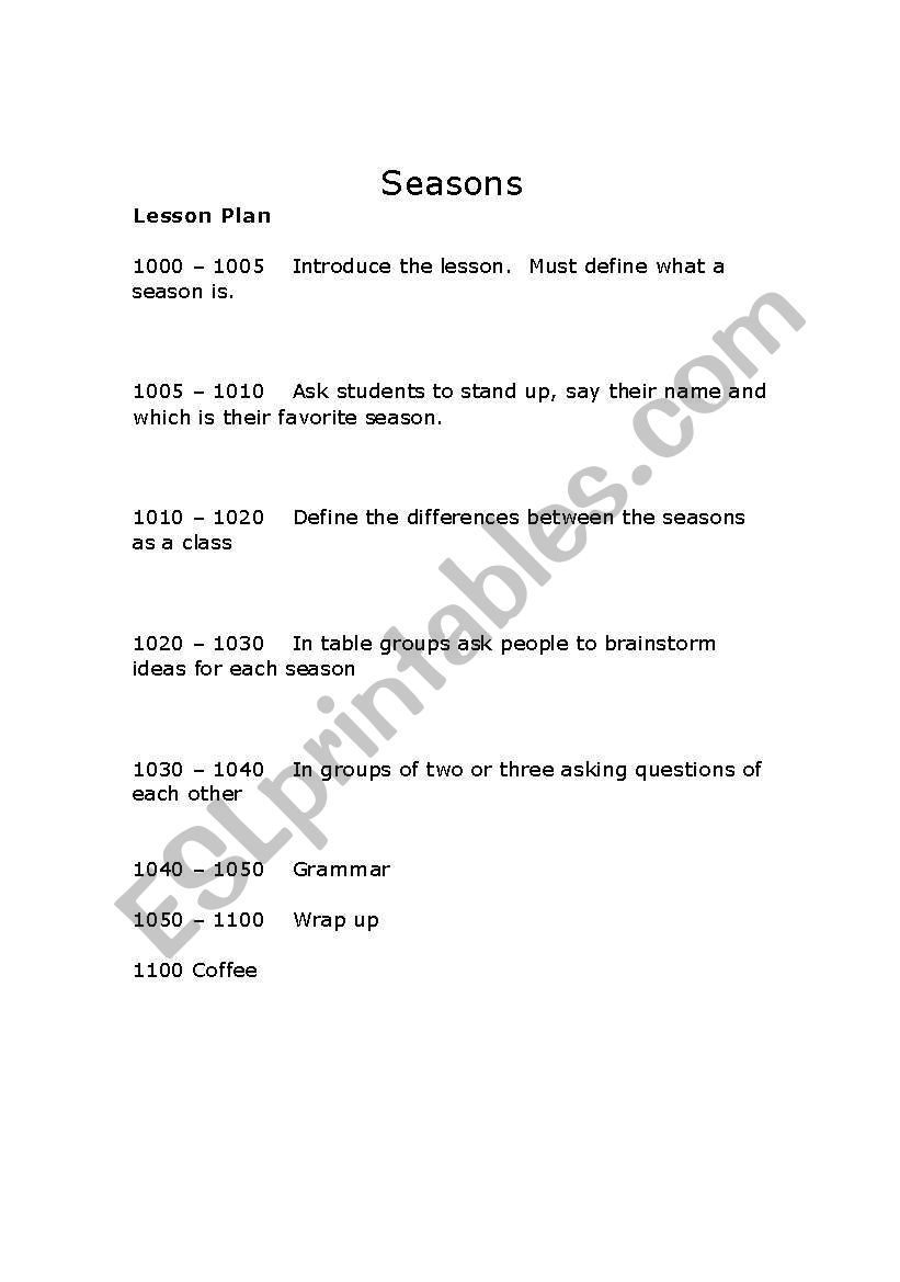 Lesson on the Seasons of the year