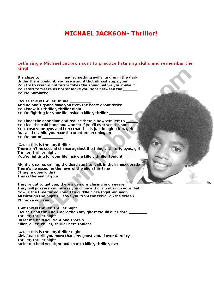 Thriller. Michael Jackson worksheet