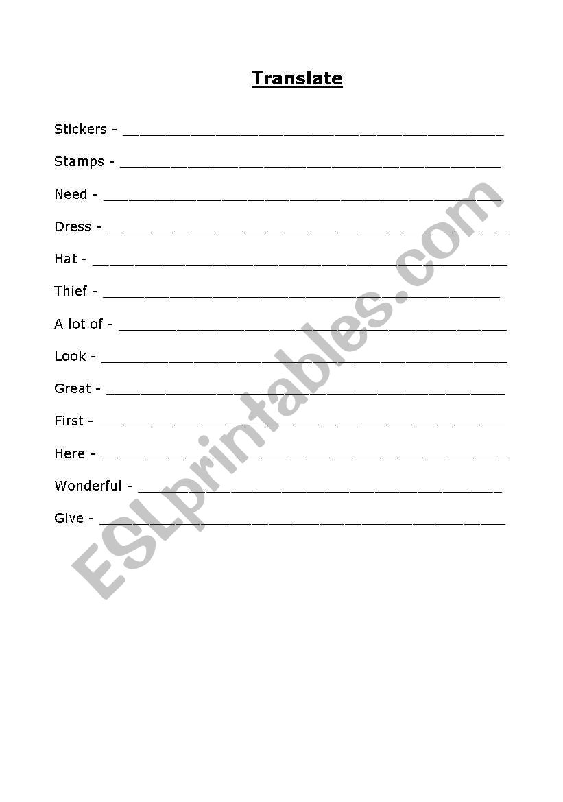 Translate worksheet