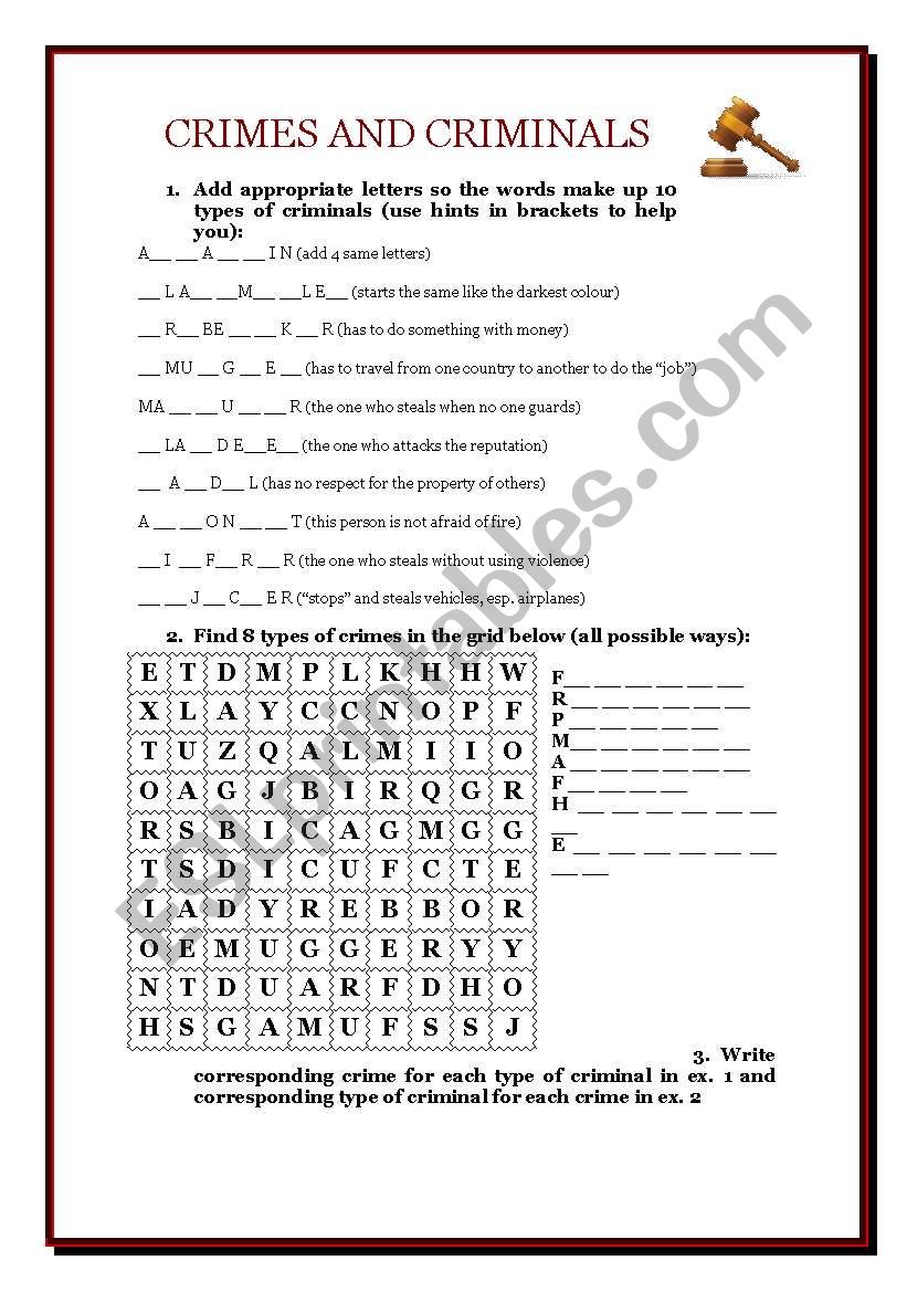 Crime and Criminals worksheet