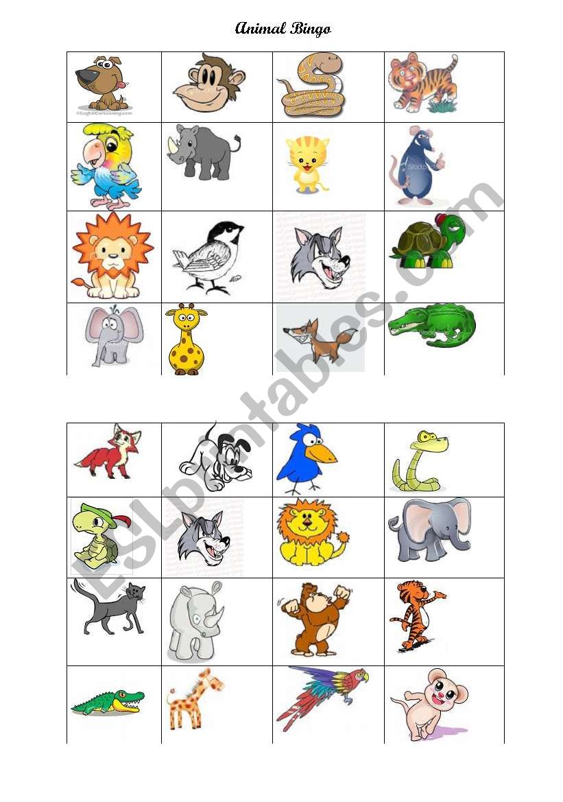 Animal Bingo worksheet