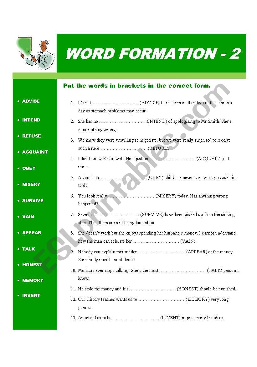 Word formation - part 2 - 30 SENTENCES - fully editable - new!!!