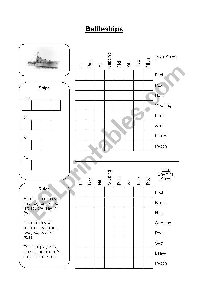 Battleships worksheet