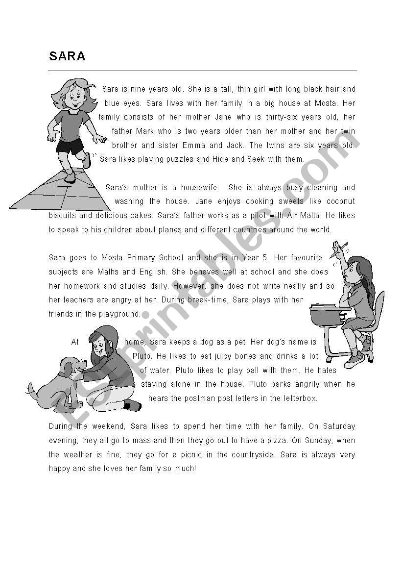 Comprehension - Sara worksheet