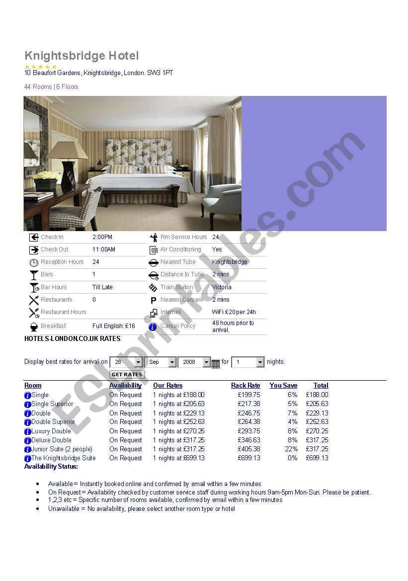 hotels worksheet