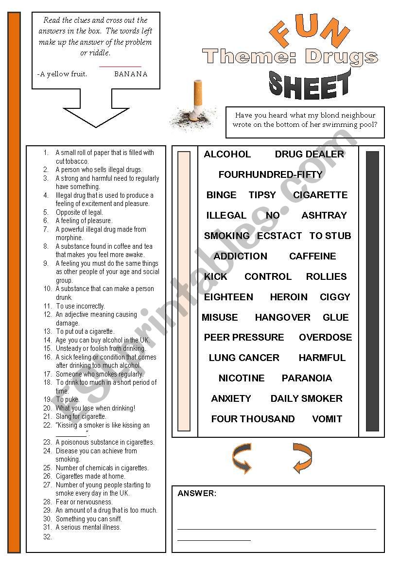 Fun Sheet Themes: Drugs worksheet
