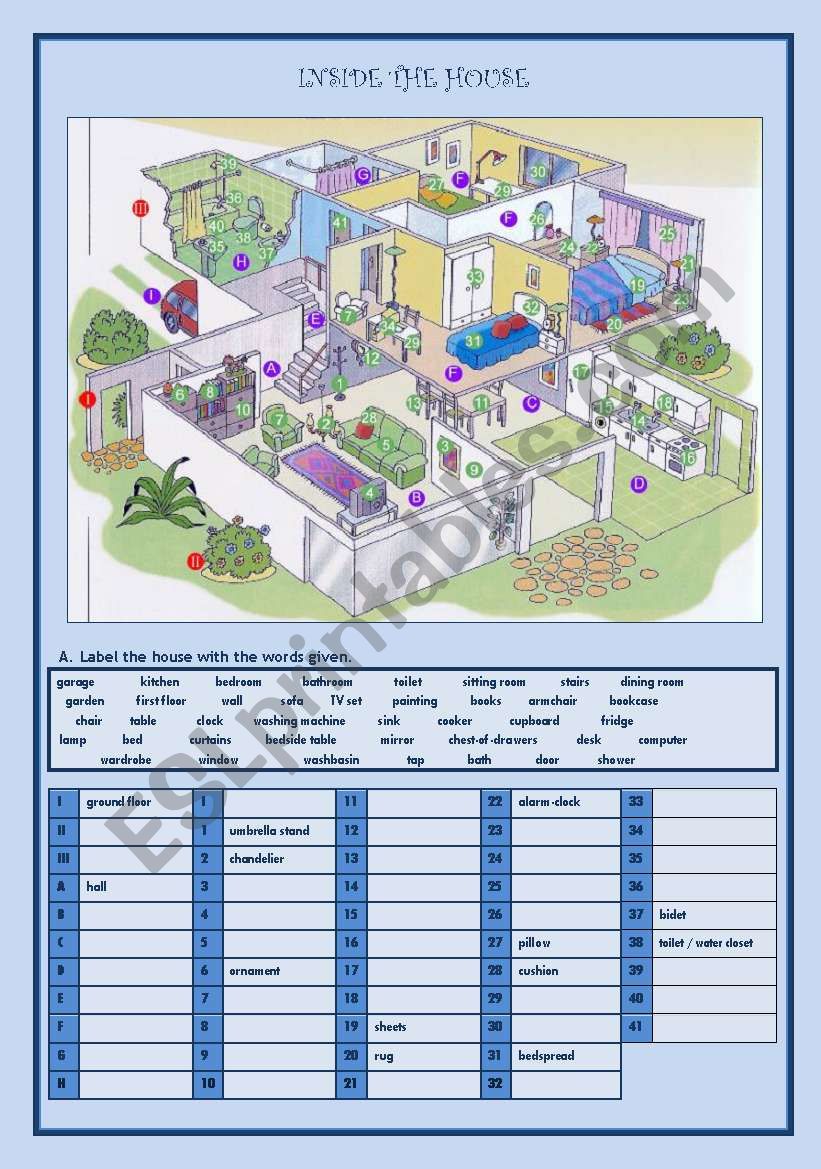 Inside the house worksheet