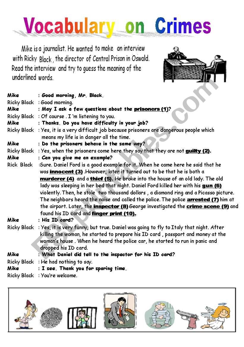  Crime Vocabulary & Reading worksheet