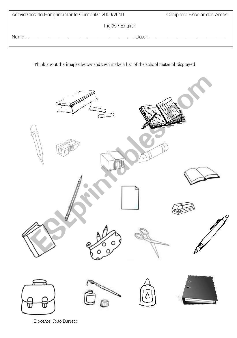 School Material worksheet