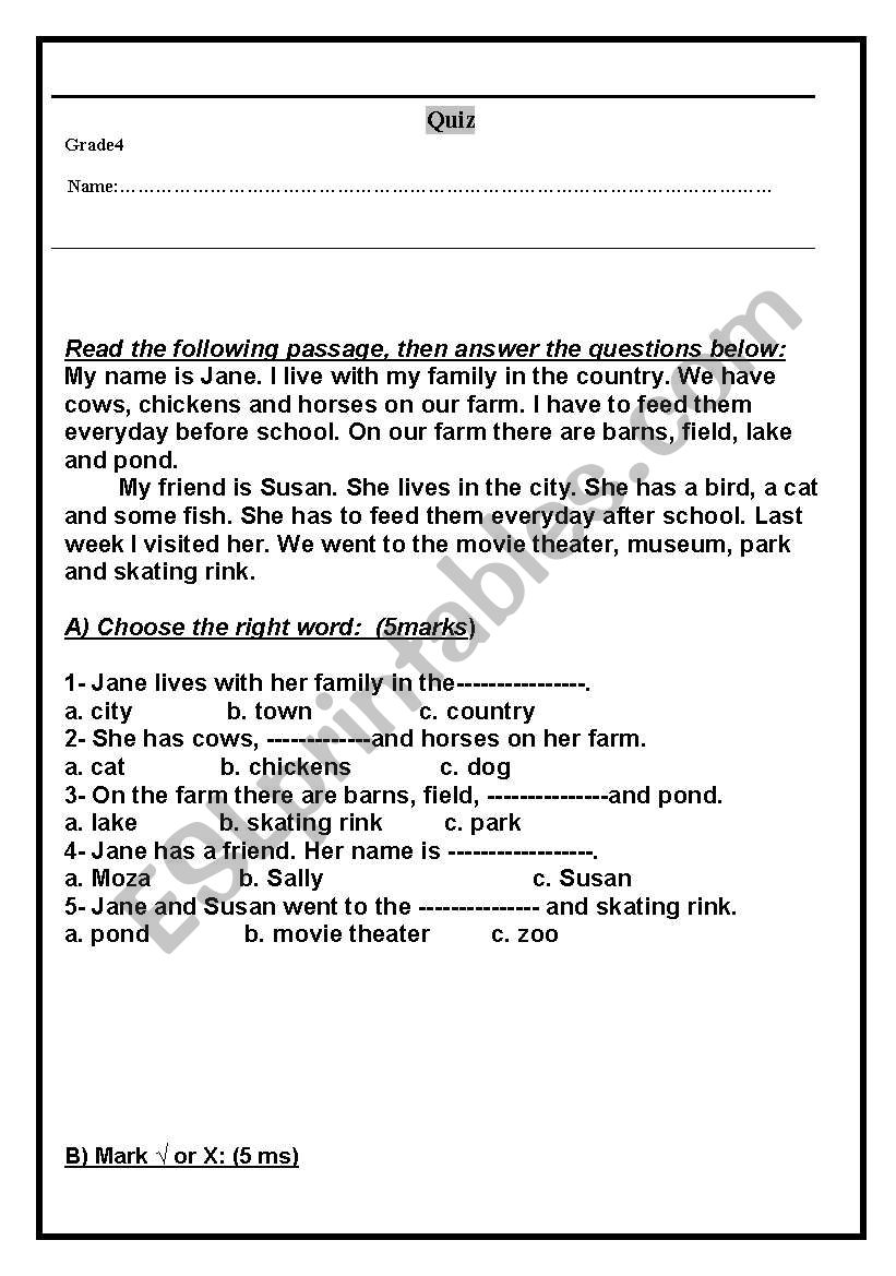 city & country quize worksheet