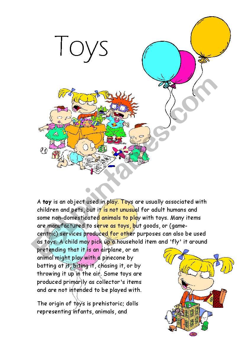 toys reading test worksheet