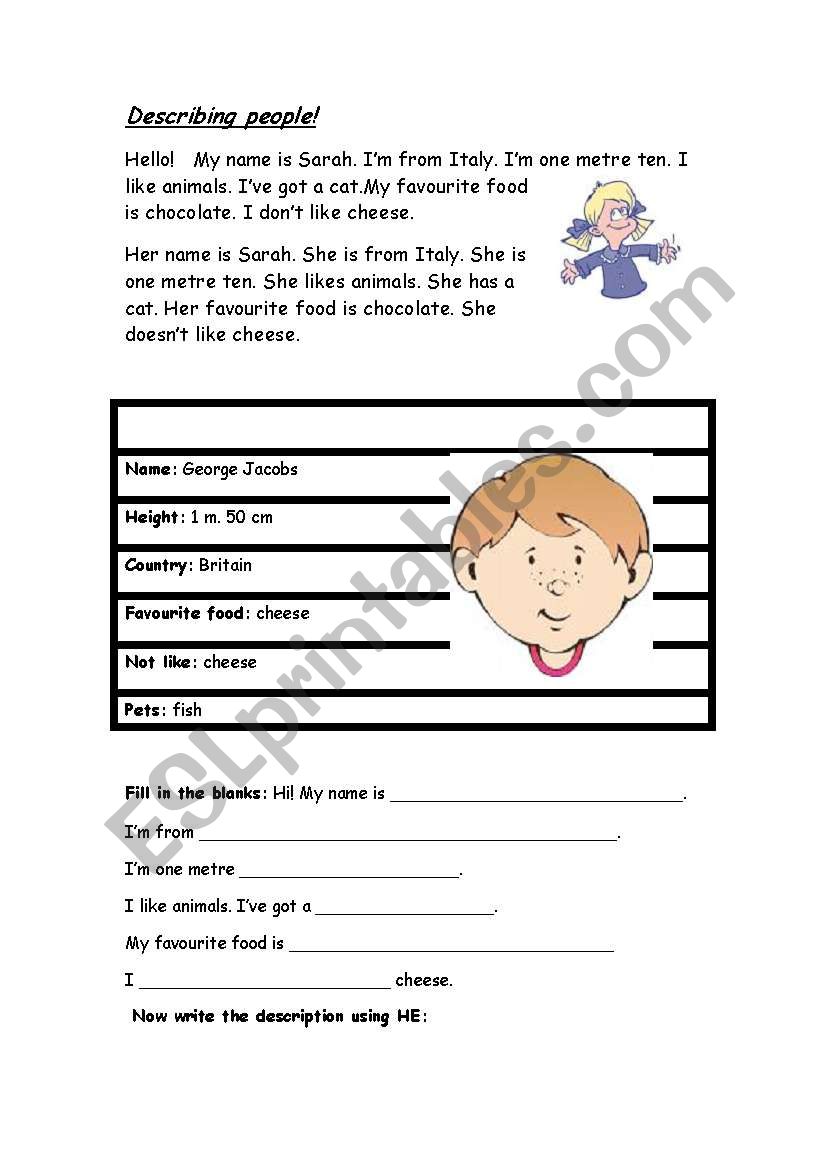 Describing people worksheet