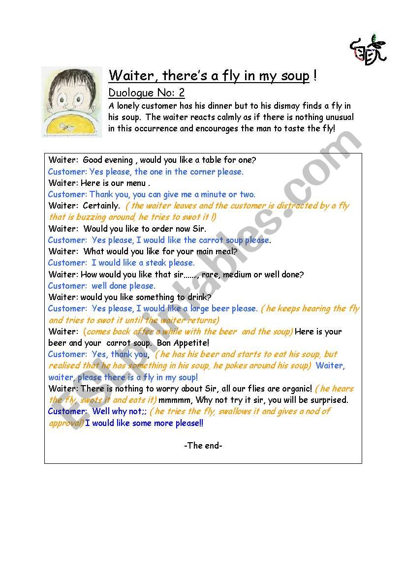 There is a fly in my soup! worksheet