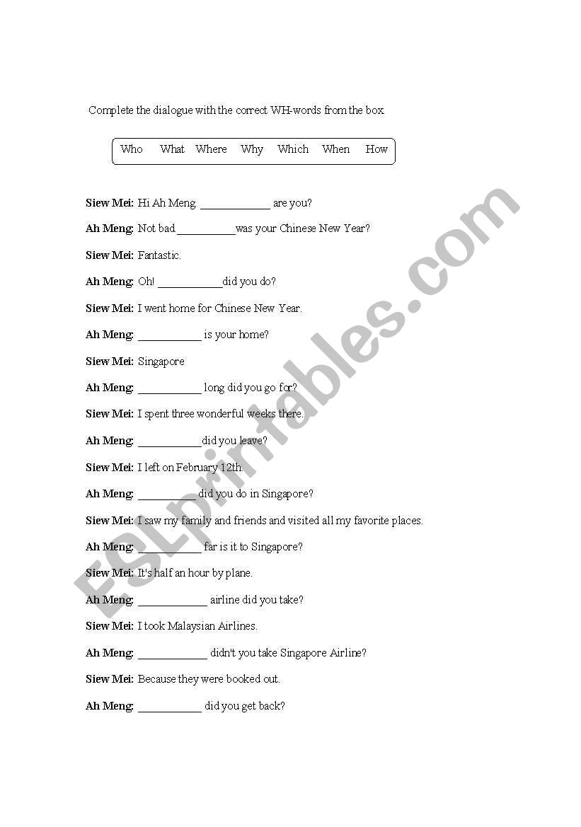 WH-WORDS worksheet